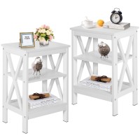 Vecelo Modern Nightstands X-Design Side End Table Night Stand With Storage Shelf For Bedroom,Living Room,Set Of 2 (White A2)
