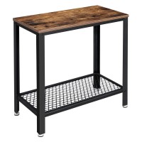 Benjara Wooden Top Side Table With 1 Mesh Metal Shelf, Black And Brown