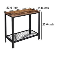 Benjara Wooden Top Side Table With 1 Mesh Metal Shelf, Black And Brown