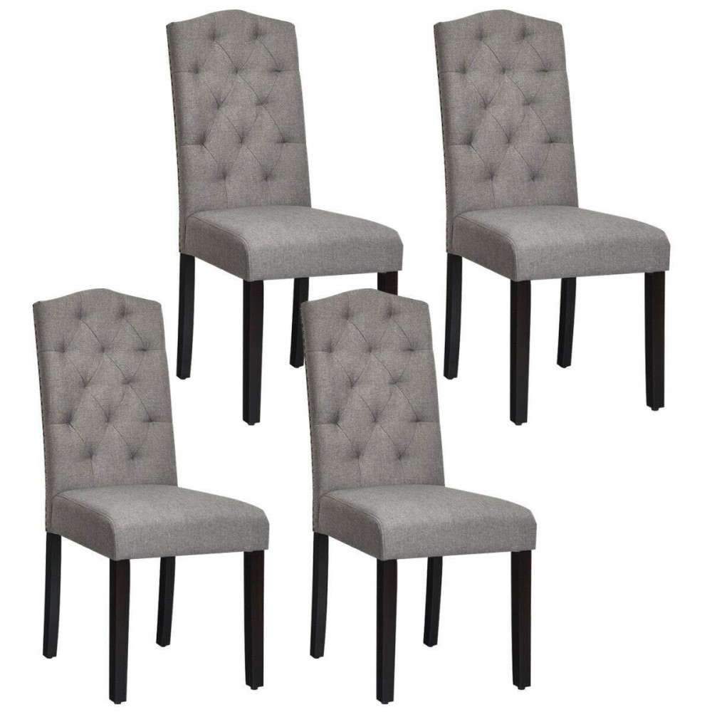 Giantex Dining Chairs Set Of 4, Tufted Fabric Dining Room Chairs Withe Nailedhead, Parsons Chairs With Padded Seat, Tall Backrest, Modern Upholstered Armless Dining Chairs For Kitchen, Dining Room