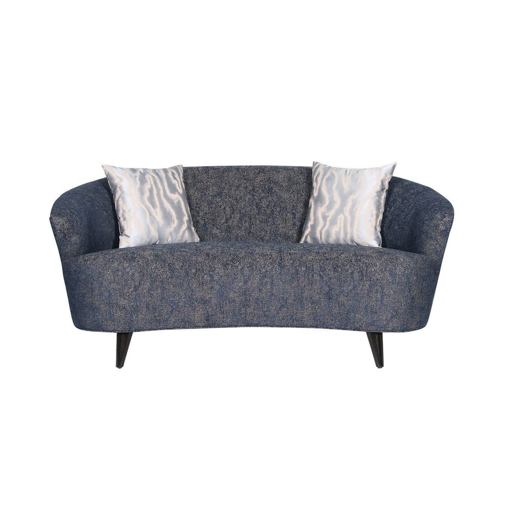 Benjara Textured Fabric Upholstered Loveseat With Curved Back And Wooden Legs, Blue