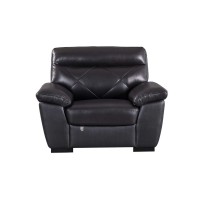 Benjara Split Back Leatherette Chair With Diamond Pattern And Pillow Top Arms, Black