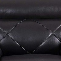 Benjara Split Back Leatherette Chair With Diamond Pattern And Pillow Top Arms, Black