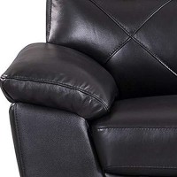 Benjara Split Back Leatherette Chair With Diamond Pattern And Pillow Top Arms, Black