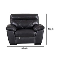 Benjara Split Back Leatherette Chair With Diamond Pattern And Pillow Top Arms, Black