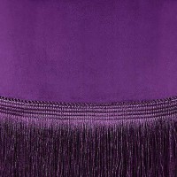 Benjara Fabric Upholstered Round Ottoman With Fringes And Metal Base, Purple
