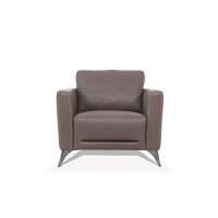 Benjara Leather Upholstered Chair With Track Arms And Angled Metal Feet, Brown