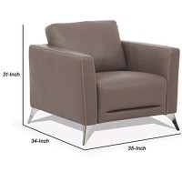 Benjara Leather Upholstered Chair With Track Arms And Angled Metal Feet, Brown