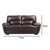 Benjara Leatherette Loveseat With Attached Waist Pillow And Diamond Pattern, Brown