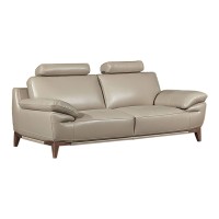 Benjara Leatherette Sofa With Adjustable Headrest And Angled Legs, Gray