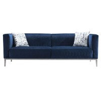 Benjara Fabric Sofa With Diamond Stitching Details And Metal Base, Blue
