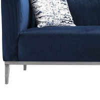 Benjara Fabric Sofa With Diamond Stitching Details And Metal Base, Blue