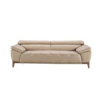 Benjara Leatherette Sofa With Sloped Cushioned Arms And Wooden Legs, Beige