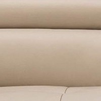 Benjara Leatherette Sofa With Sloped Cushioned Arms And Wooden Legs, Beige