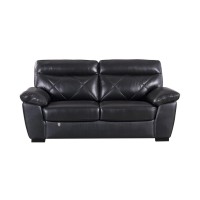 Benjara Split Back Leatherette Loveseat With Diamond Pattern And Padded Arms, Black