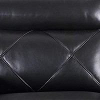 Benjara Split Back Leatherette Loveseat With Diamond Pattern And Padded Arms, Black