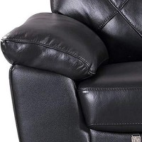 Benjara Split Back Leatherette Loveseat With Diamond Pattern And Padded Arms, Black