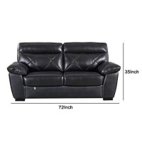 Benjara Split Back Leatherette Loveseat With Diamond Pattern And Padded Arms, Black