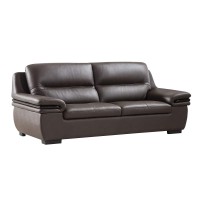 Benjara Contemporary Leather Sofa With Wooden Trim Armrest And Block Feet, Brown