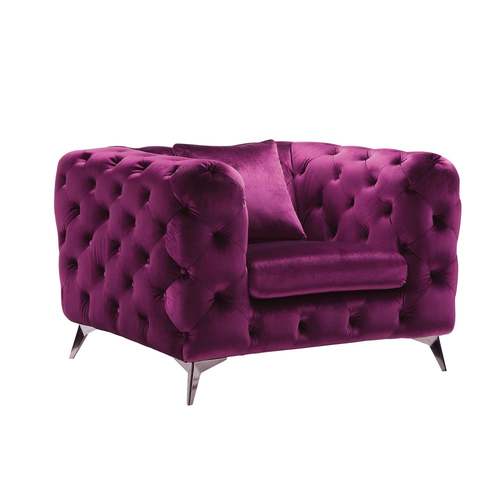 Benjara Chesterfield Design Fabric Chair With Track Arms And Metal Legs, Purple