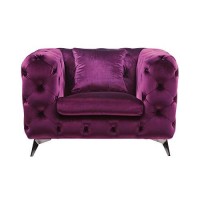 Benjara Chesterfield Design Fabric Chair With Track Arms And Metal Legs, Purple