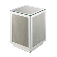 Benjara Mirrored Accent Table With Faux Diamond Inlay And Glass Top, Silver