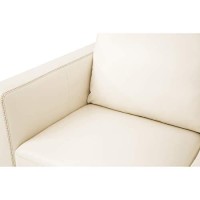 Benjara Leather Upholstered Sofa With Track Arms And Angled Metal Feet, Cream