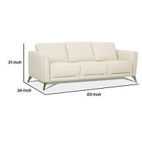 Benjara Leather Upholstered Sofa With Track Arms And Angled Metal Feet, Cream