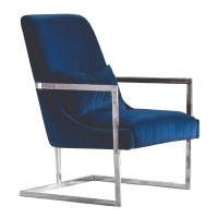 Benjara Fabric Accent Chair With Metal Armrests And Cantilever Base, Blue