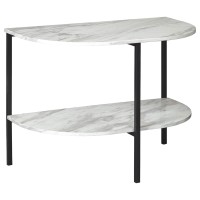 Benjara Crescent Moon Shaped Marble Top Metal Chair Side End Table, White And Black