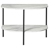 Benjara Crescent Moon Shaped Marble Top Metal Chair Side End Table, White And Black