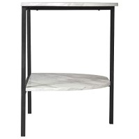 Benjara Crescent Moon Shaped Marble Top Metal Chair Side End Table, White And Black