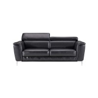 Benjara Leatherette Sofa With Straight Metal Legs And Track Arms, Black