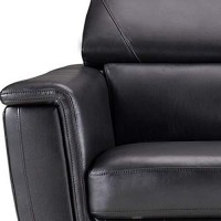 Benjara Leatherette Sofa With Straight Metal Legs And Track Arms, Black