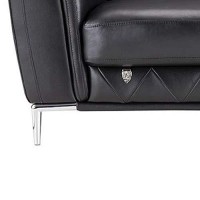 Benjara Leatherette Sofa With Straight Metal Legs And Track Arms, Black