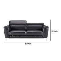 Benjara Leatherette Sofa With Straight Metal Legs And Track Arms, Black