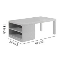 Benjara Wood And Metal Frame Coffee Table With Open Shelves, White And Chrome