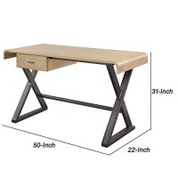 Benjara Aluminum Patchwork Rectangular Desk With X Trestle Base, Gold, Black