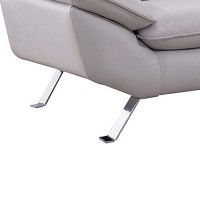 Benjara Leatherette Padded Chair With Flared Armrests And Metal Legs, Gray