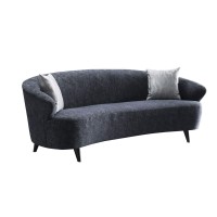Benjara Textured Fabric Upholstered Sofa With Curved Back And Wooden Legs, Blue