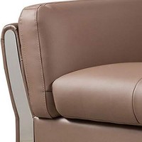 Benjara Leatherette Sofa With Stainless Steel Mirror Accented Armrests, Brown