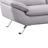 Benjara Leatherette Padded Loveseat With Flared Armrests And Metal Legs, Gray