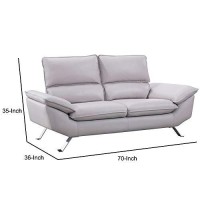 Benjara Leatherette Padded Loveseat With Flared Armrests And Metal Legs, Gray