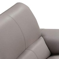 Benjara Contemporary Leather Chair With Pillowtop Arms And Metal Legs, Gray