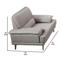 Benjara Contemporary Leather Chair With Pillowtop Arms And Metal Legs, Gray