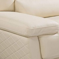 Benjara Leatherette Loveseat With Attached Waist Pillow And Diamond Pattern, Cream