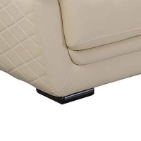 Benjara Leatherette Loveseat With Attached Waist Pillow And Diamond Pattern, Cream