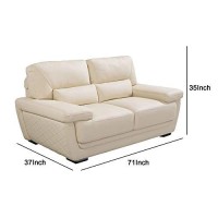 Benjara Leatherette Loveseat With Attached Waist Pillow And Diamond Pattern, Cream