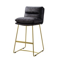 Benjara Leatherette Counter Height Chair With Metal Sled Base, Black And Gold