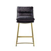 Benjara Leatherette Counter Height Chair With Metal Sled Base, Black And Gold